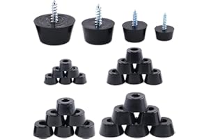 CIRCE-EU Pieds ronds en caoutchouc noir avec vis assorties avec rondelle intégrée en acier inoxydable pour planche à découper, amplificateurs, armoires, bureaux, canapés