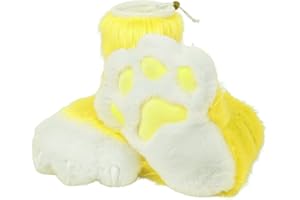 ZFKJERS Cosplay Tierkatze Kunststoffkrallen für Fursuit Füße Pfotenschuhe Pelzige Pfotenpantoffeln Erwachsene Kostüm Zubehör Set (Yellow)