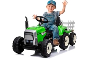 Tractor ATAA Ceres con Remolque - Verde- Tractor eléctrico para niños con Remolque y batería 12v, música MP3, Luces y Mando para Padres
