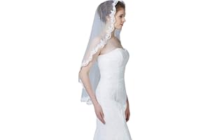 BEAUTELICATE Pizzo Veli da Sposa Accessori da Sposa Fasce da Donna Decorazioni per Capelli di Matrimonio per Veli Tulle a 1 Strati Bordi Ricamati Bianco o Avorio
