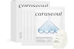 caraseoul Glowganic Pro Colágeno Mascarilla Facial Hidrogel - Niacinamida (Vitamina B3) y Adenosina, Hidratante e Iluminadora, Minimiza Poros, Skincare Coreano, Vegana, Mascarillas de Noche [4 Piezas]