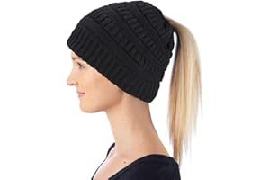 Hatstar Damen Beanie Mütze mit Zopfloch | Strickmütze für Pferdeschwanz | Ponytail Beanie gestrickte Mädchen Wintermütze | weich & warm