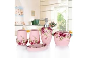 HYLR Badezimmer-Set europäischen Stil Resin Bauernhaus Stil Waschen Sie es Badezimmer 5 Stück Bad Seifenspender Zahnbürstenhalter Seifenhalter Tasse Zahnputzbecher Badezimmer Zubehör Set Accessoires