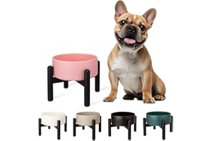 PTOBER Gamelle pour Chien Surélevée en Céramique - Gamelle en Hauteur avec Support en Acier Inoxydable - Bol pour Petits et Moyens Chiens - 850 ML - Rose