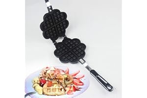 LAEMALLS Piastra per waffle in Lega di Alluminio, Waffle Macchina Antiaderente con Manico Termoisolante, Usando Fuoco o Stufe, Strumento di Cottura per Waffle, Tostapane, Rotoli di uova, pancake#3