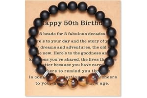 Aunis 40/50 Birthday Gifts for Men Black Onyx Brown Tiger Eye Stone Beaded Bracelet