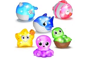 Masroo Under the Sea Light Up Bath Toys, 6 Pack | Water-Activated Light Up Toys Flash & Change Color | Easy-Grip Bath Toys | Sensory Bathtub Toys with Bath Lights for Kids