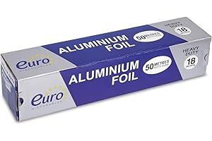 EURO DISPOSABLES Essential Housewares Heavy Duty Aluminium Foil - 50m Roll (30cm, Extra Wide) Gas & Electric Oven & Fridge-Safe 18-Micron Thick Professional Tinfoil Catering Foil.