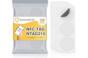 Summerbrite 20PCS NFC Tags Anti-Magnetic and Anti-Metal NFC NTAG215 Chip NFC Stickers Round NFC Coins Card NFC 215 Tags 504 Bytes Memory Compatible with Most NFC-Enabled Devices-White