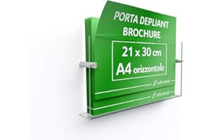 adv-smart Porta Depliant Brochure da parete A4 orizzontale 30x21 cm - Espositore in Plexiglass con fissaggi in acciaio