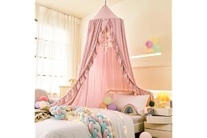 ZIQINPSQ Sängbaldakin för flickor med volanger, prinsessa, rund kupol för barn, drömmande myggnät, flickrum, dekor, slott, le