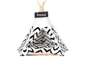 Sunnykud Tipi Zelt für Haustiere Hundezelt Katzenzelt Haustierzelte Häuser mit Kissen Abnehmbar und Waschbar Haustierbett Wegklappen Haustier Zelt Möbel Hundebett Katzenbett 60x60x70cm