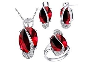 Uloveido Mystic Topaz Rainbow Cubic Zirconia Oval Crystal Necklace Pendant Earrings and Ring Jewellery Sets for Women T472