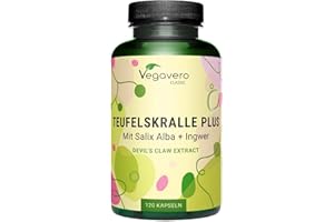 ‎VEGAVERO Teufelskralle Kapseln Vegavero | 550 mg | Mit Weidenrinde (Salix alba) & Ingwer | 2% Harpagoside aus Harpagophytum procumbens | Vegan & Ohne Zusätze | 120 Stück