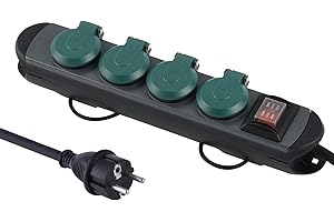 Electraline 61285 30920 Bloc Multiprises Étanche Professionnel avec Enrouleur, 4 Prises 16A, Câble en Caoutchouc 1.8 M, H07RN-F 3G1,5 mm², IP44, Noir/Vert