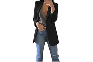 AMHOMELY Blazer for Women UK Casual Work Blazer Jackets Women Plus Size Blazer Solid Long Sleeve Office Coat Cardigans Suit Long Jacket Tops Sale Clearance Ladies Elegant Office Jacket Suit