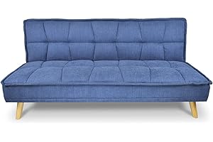 SAMIRA Divano letto clic clac in tessuto vellutato blu, divano 3 posti mod. Bart