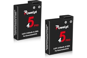 PoweLyt 2-Pack Baterías Osmo Action 5 Pro/4/3 Capacidad 2100mAh Batería Osmo Action 5 Pro Soporta hasta 240 Minutos de Batería Compatible con Osmo Action 5 Pro,Osmo Action 4,Osmo Action 3