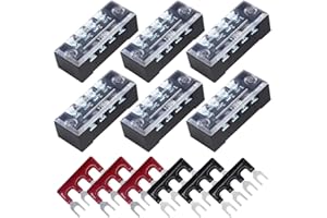 CEEYSEE 12pcs (6 Set) 4 Positions Dual Rows Covered Screw Terminal Block 600V 15A + 6Pcs 4 Positions Pre-Insulated Black/Red Fork Terminal Barrier Strip 400V 15A (TB1504)