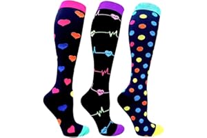Miavogo 3 Pairs of Compression Socks for Women, Compression Socks with 20-30 mmHg, Colourful Thrombosis Stockings, Compression Socks for Sports, Running, Travel