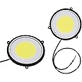 Allextreme EXRTI2P Round COB LED Switchback DRL Light 2.83" Diameter Side Turn Signal Super Bright Fog Lamp with Indicator for All Cars (20W, White Light, Blue, 2 PCS)