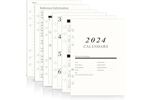 IFTNOTEA 2024 A5 Weekly & Monthly Planner Binder Refill Insert - 14.8 x 21cm, 100GSM Paper, Sunday Start, 6 Hole Punched for Refillable A5 Binder with Calendar, Contact Pages and Notes