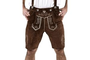 Cuir Craft Authentic Lederhosen German Bavarian Lederhosen Oktoberfest Choc Brown Short Length