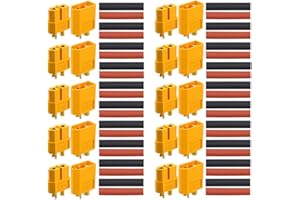 QitinDasen 10 par Premium XT60 złącze akumulatora, męskie żeńskie złącze kulowe XT60, pozłacane złącze wtykowe z rurką termokurczliwą, do RC Lipo