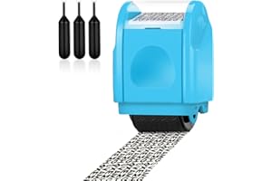 Lindastas Confidential Roller Stamp,Identity Theft Guard Stamp Wide Rolling Security Stamp,Secure ID Security,Anti and Privacy Safety (Small Size (Blue+3 Refills)