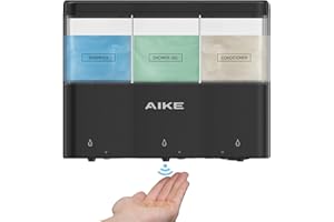 AIKE Dozownik mydła pod prysznic do łazienki, 3 x 320 ml automatyczny dozownik mydła montowany na ścianie, trzykomorowy plastikowy dozownik mydła bez wiercenia, odpowiedni do płynnego żelu pod