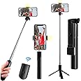 Action Pro Selfie Stick with Tripod Stand, 3 in1 Multifunctional design, Rechargable LED Light with Two Brighness Levels for Make up, Selfie, Vlogging & Photo Shoot, Selfie stick with Bluetooth Remote