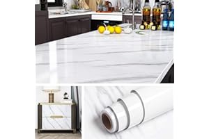 Livelynine Adhésif Marbre Papier Peint Marbre Blanc et Gris de 90CM*5M Film Adhésif pour Meuble Cuisine Bureau Table Plan de Travail Commode Coiffeuse Placard Amovible Lavable Imperméable