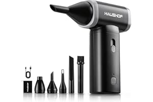 HAUSHOF 8V Electric Air Duster, 110000 RPM Powerful Dust Blower with Adjustable Speeds, Type-C Fast Charging & 4 Blow Nozzles, Compressed Air Duster for PC, Keyboard, Sofa, Car & Outdoor Cleaning