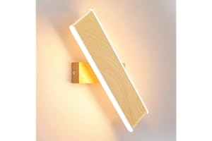 ENCOFT 12W 31cm Applique Murale Intérieur LED Rotatif, Applique Murale Bois en Aluminium avec Up Down Lumière, Blanc Chaud 3000K pour Chambre Salon Bureau Couloir, Bois Marron