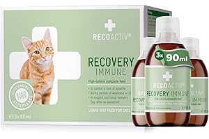 RECOACTIV Recovery Immune for cats, 3 x 90 ml, high-calorie complete diet food for cats suffering from malnutrition and during recovery, to promote weight gain, and for pets who refuse to eat