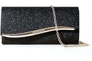 XFSRG Pochette Femme Enveloppe Élégante Sac à Main en Paillettes Brillant Strass Clutch Soirée avec Chaîne Détachable pour Fête Mariage