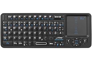 Rii Mini Tastatur Bluetooth mit Touchpad, Wireless Tastatur mit IR-Lernen und Hintergrundbeleuchtung für Android TV Box/Mac/Laptop/Windows/Tablet (DE Layout)