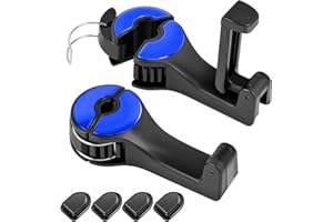 TUFA 2 sztuki uchwytów na zagłówek samochodowy, 2 w 1, haki na fotel samochodowy z uchwytem na telefon komórkowy, obracany o 360°, regulowany wielofunkcyjny hak samochodowy, zagłówek, uchwyt na telefon