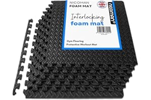 Nicoman EVA Foam Gymnastics Interlocking Mat Tiles 60 x 60cm for Heavy Weight Workout Exercise Home, Anti-slip Shock Absorbent Thick Puzzle Gym Flooring