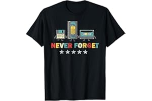NEVER FORGET LOVER Nunca Olvides Disquete VHS Camiseta Retro, Black, Talla S, Manga Corta, Unisex, Adulto, Jersey, Cuello Crew, Dobladillo Doble, Casete VHS, Disquete, Música, Nostalgia, 80s, 90s, Idea de Regalo Retro