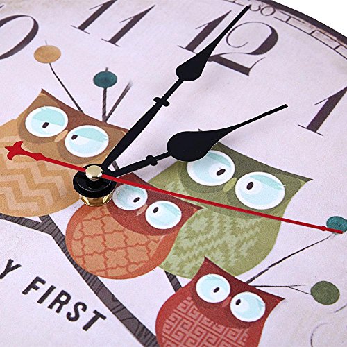 SOLEDI Wanduhr Holz nett Eule animiert Cartoon Stil Quarz Uhrwerk Zimmerdekoration Design - 6