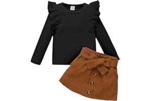 LUVCES Conjuntos de Ropa para Niñas Pequeñas, Camisa de Manga Larga con Volantes y Minifalda con Lazo 2 Piezas Otoño e Invierno Trajes