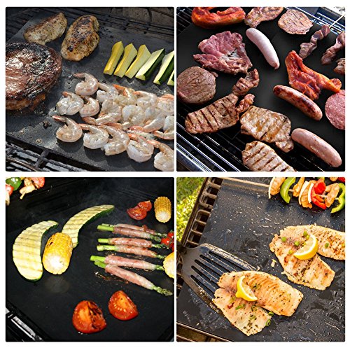 BBQ Grillmatte (5er Set) zum Grillen und Backen, Seacue Grillmatten aus hochwertigem Silikon anti haft für bis 300°C, Perfekt für Backmatte für BBQ – Barbecue – Kohlegrill – holzkohlegrill – Holzkohle – Gasgrill – Elektro Grill and Backofen 40 x 33 cm, suitable LFGB and FDA approval (Schwarz) - 6