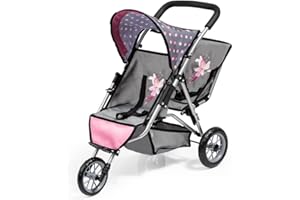 Bayer Design 39166AA passeggino per bambole gemellare DUO, carrozzina doppia giocattolo, pieghevole,