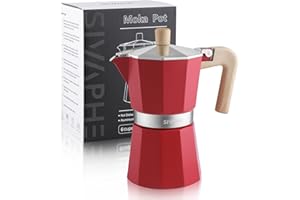 Sivaphe Stovetop Coffee Maker 300ml/6 Cups, Aluminium Moka Pot Italian Espresso Maker with Heat-Resistant Handle, Red