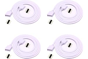 LitaElek 4pcs 1m Câble d'extension Bande LED RGB Rallonge de Ruban LED Extension Cable 4 Broches Extenseur Câble Stripe LED Connector Connecteur pour SMD 5050 3528 2835 RGB LED Strip, Blanc