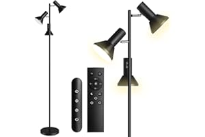 BBHome Lampadaire LED dimmable 30W, Lampe de Lecture à 3 Lampes Réglable avec Télécommande et Tactile, 3000K-6500K Lampadaire Moderne pour Salon, Chambre, Bureau, Noir
