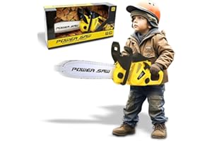 Kingsport Chainsaw Toys for Kids, Battery Powered Realistic Construction Children Play Toy with Sound Pretend Play Outdoor Lawn Toy Chain Saw for 3+ Years (Yellow)
