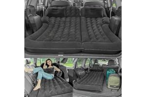 awolsrgiop Materasso per auto, SUV auto, materasso ad aria mobile, più spesso, per viaggi, campeggio, attività all'aperto, sfoderabile, materasso gonfiabile con 2 cuscini e pompa, nero