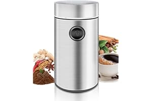 MOTOMOYO Molino de Café Eléctrico de Acero Inoxidable, 150W 22000 RPM Alta Velocidad, Capacidad 50g, Molinillo Compacto para Granos de Café, Nueces, Especias y Semillas (9.7x9.7x17.8cm)